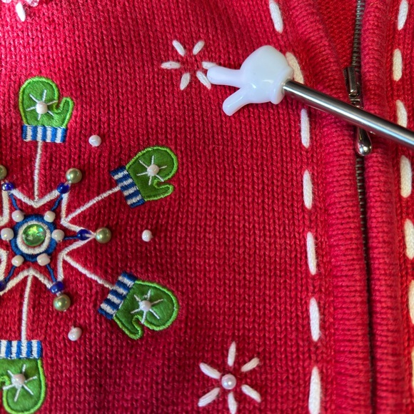 Red Christmas Snowflake Embroidered Sweater Cardigan Medium - Picture 7 of 9